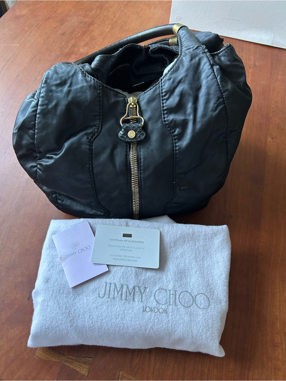 Jimmy Choo Vintage Black Hobo Bag with Gold-Tone Zipper Detail